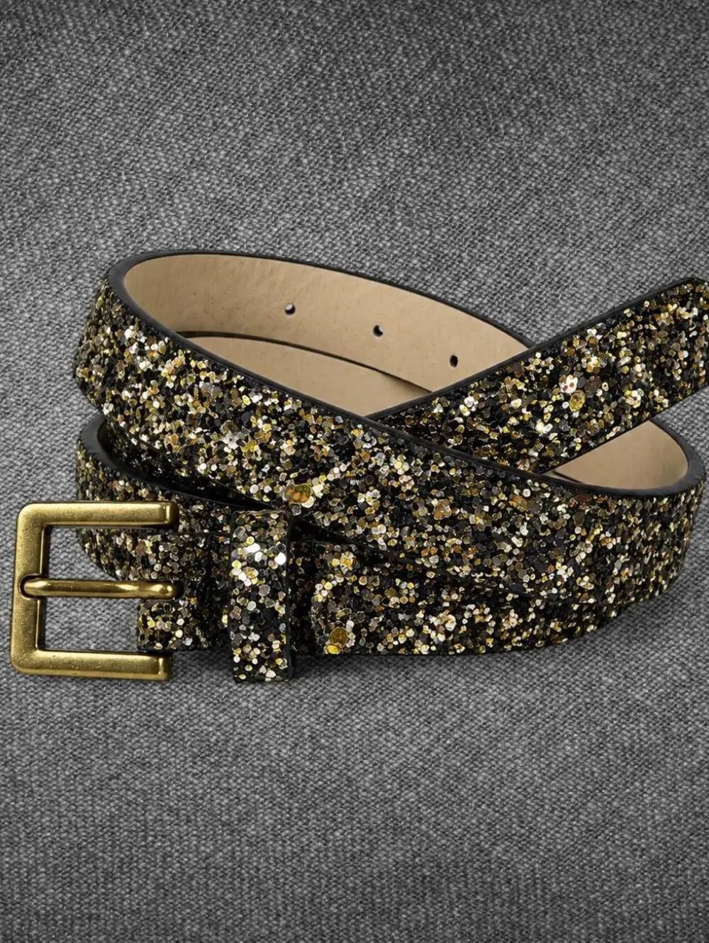 Black Gold Glitter Belt Antique Gold Buckle Size L